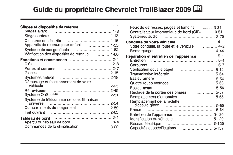 Página 1 del manual Manual de usuario Chevrolet Trailblazer (2009)