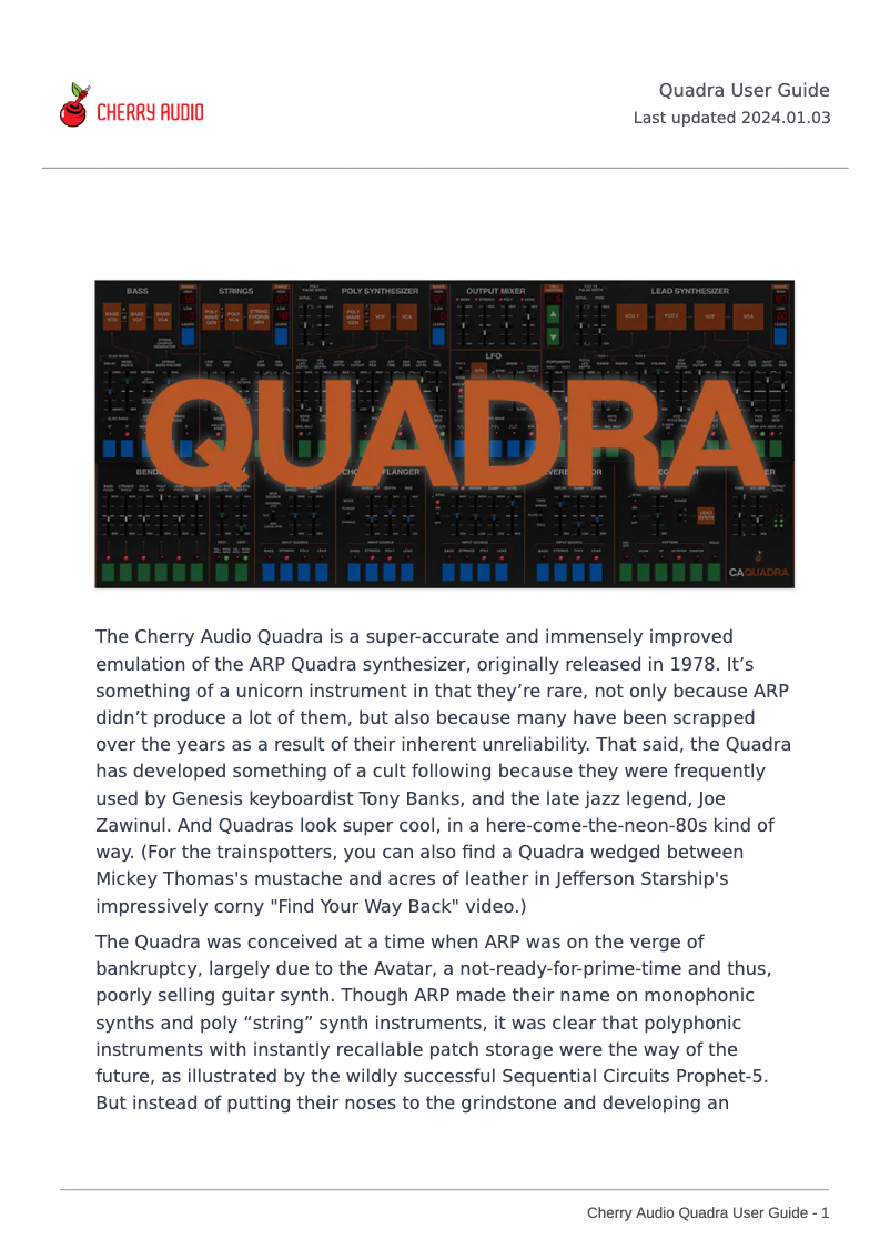 Imagen de la primera página del manual del dispositivo Quadra