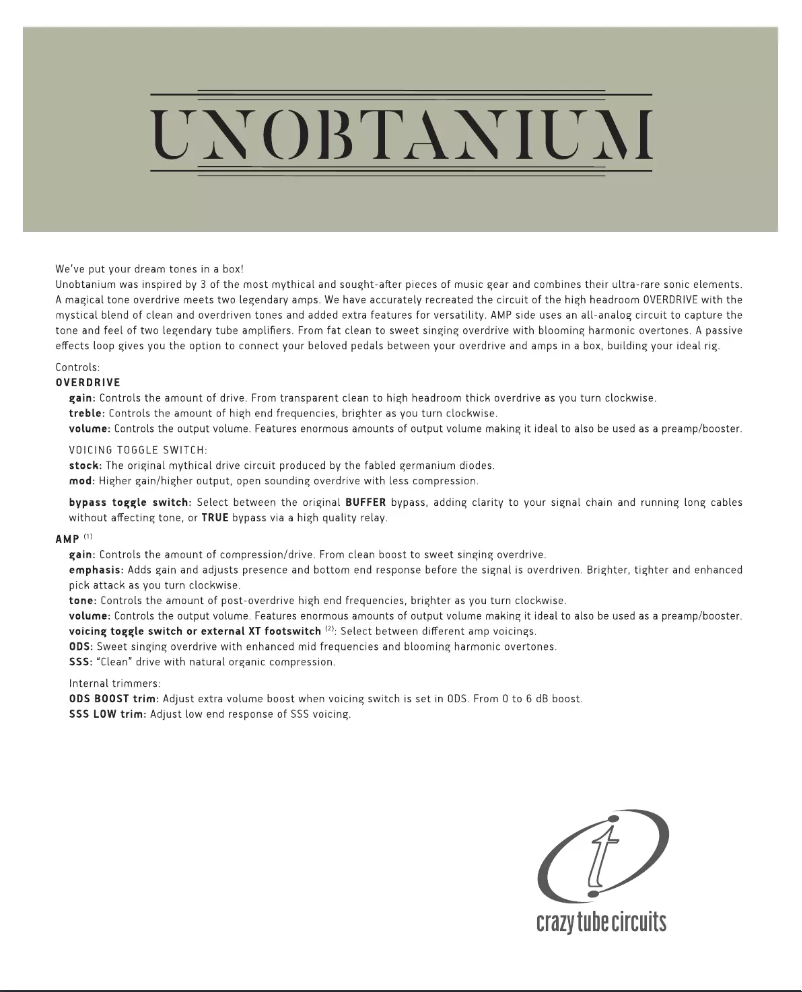Página 1 del manual Manual de usuario Crazy Tube Circuits Unobtanium