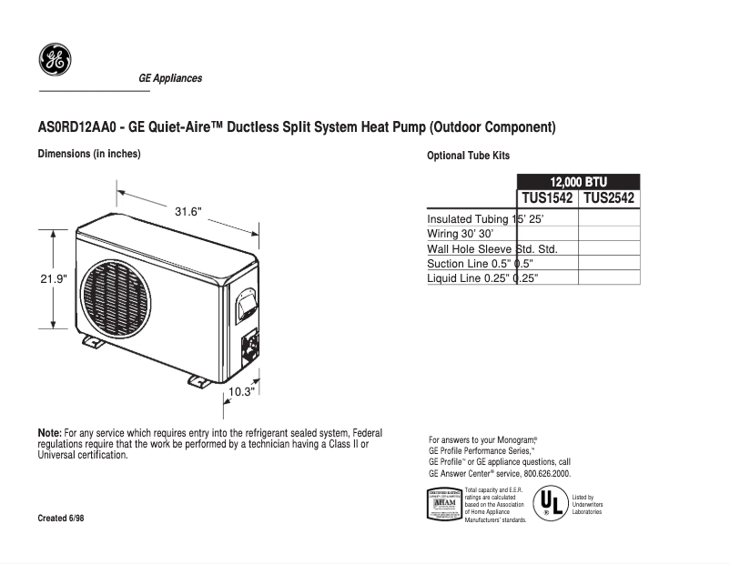 Imagen de la primera página del manual del dispositivo Quiet-Aire AS0RD12AA0