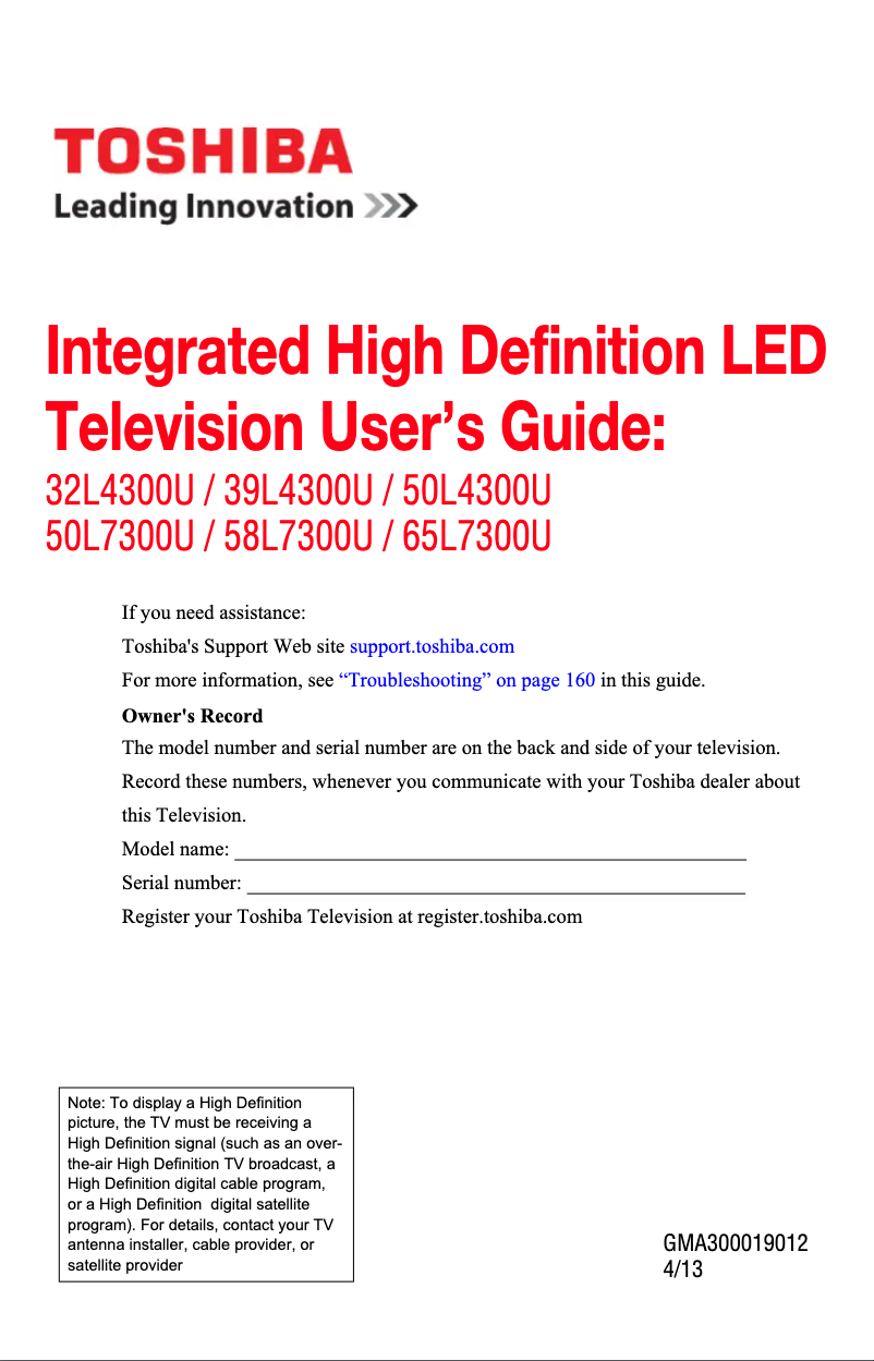 Imagen de la primera página del manual del dispositivo 32L4300U