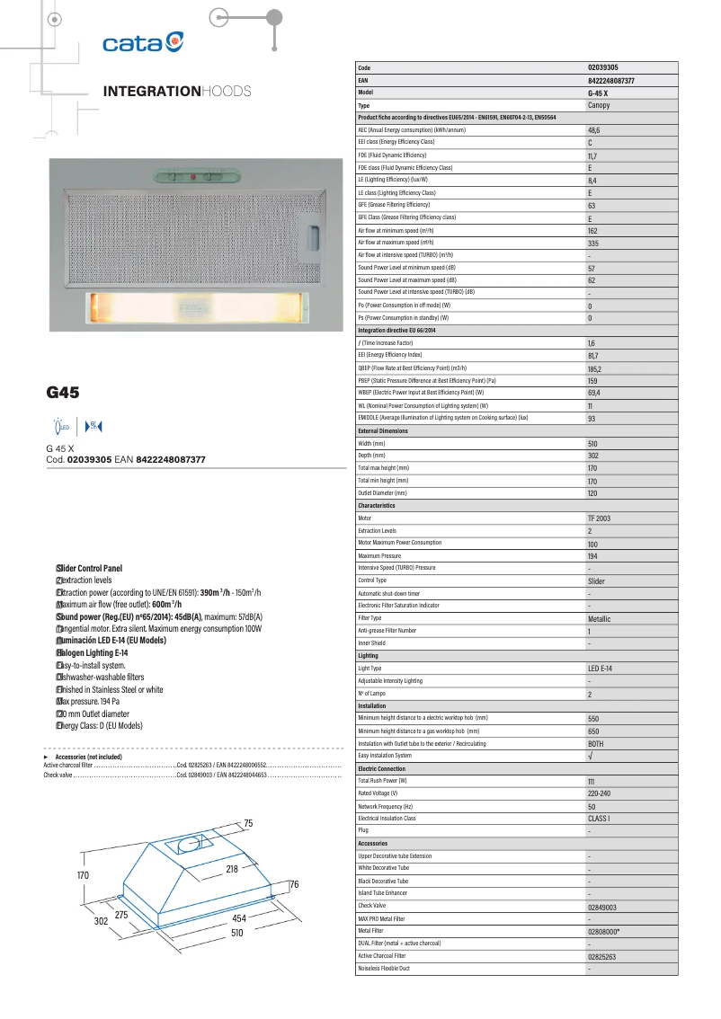 Página 1 del manual Ficha técnica CATA G45 X