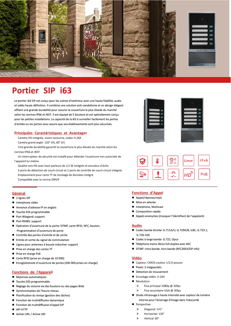 Página 1 del manual Ficha técnica Fanvil i63