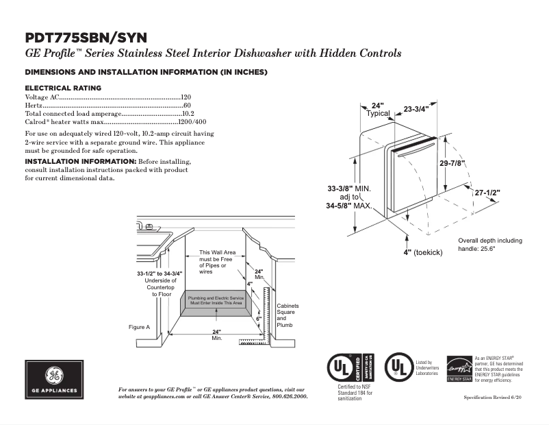 Página 1 del manual Ficha técnica GE PDT775SBNTS