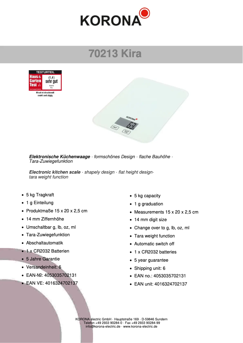 Imagen de la primera página del manual del dispositivo Kira 70213