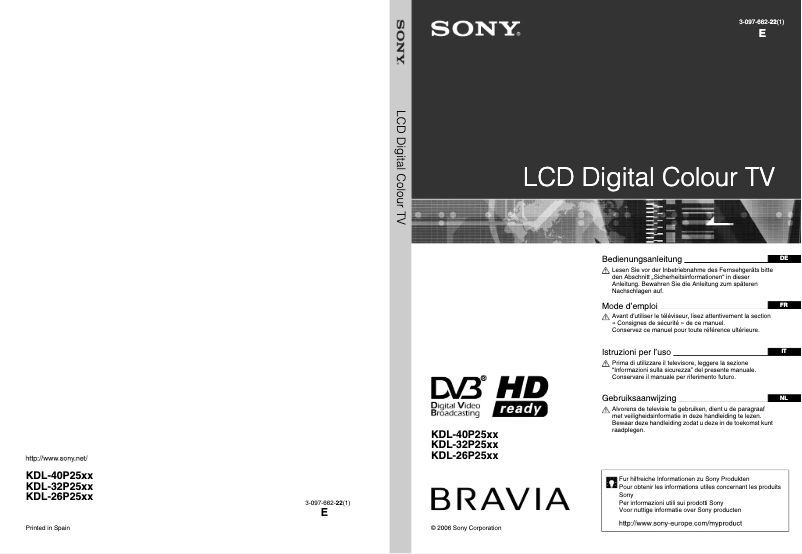 Imagen de la primera página del manual del dispositivo Bravia KDL-32P2530