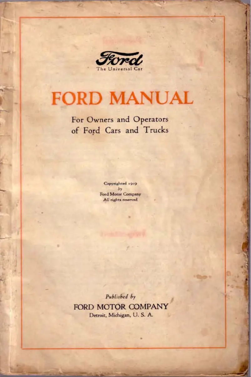 Imagen de la primera página del manual del dispositivo Model T (1919)