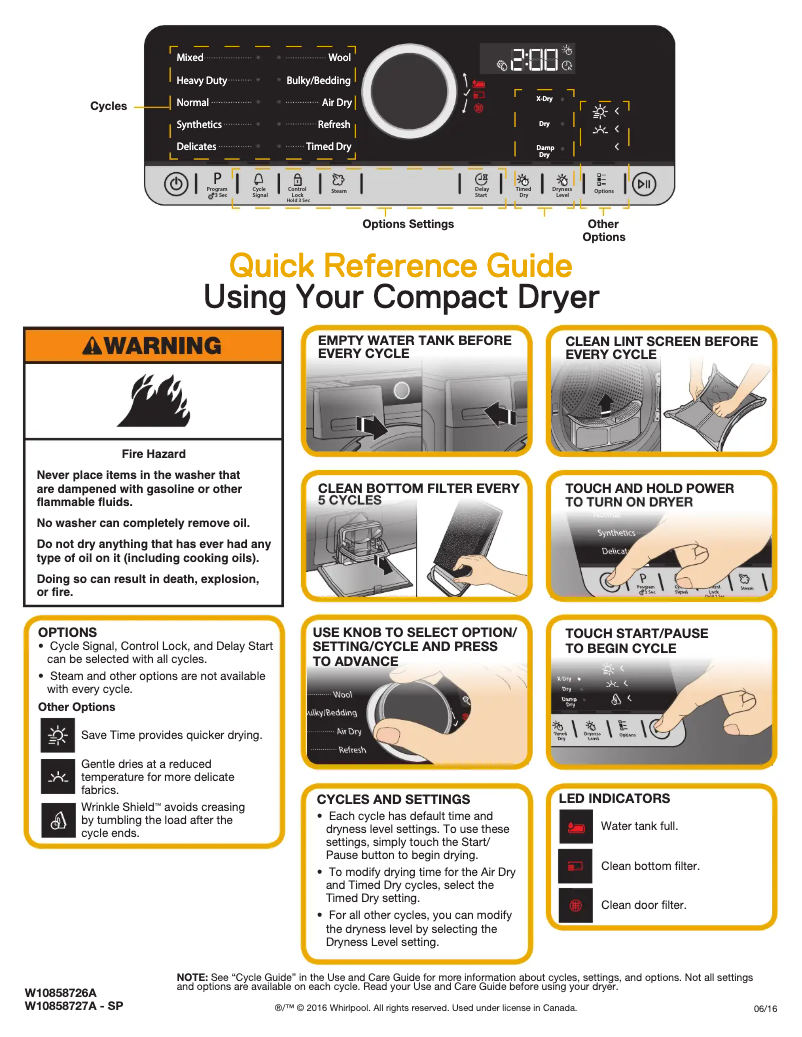 Página nº 1 - Guía de inicio rápido Whirlpool WHD5090GW