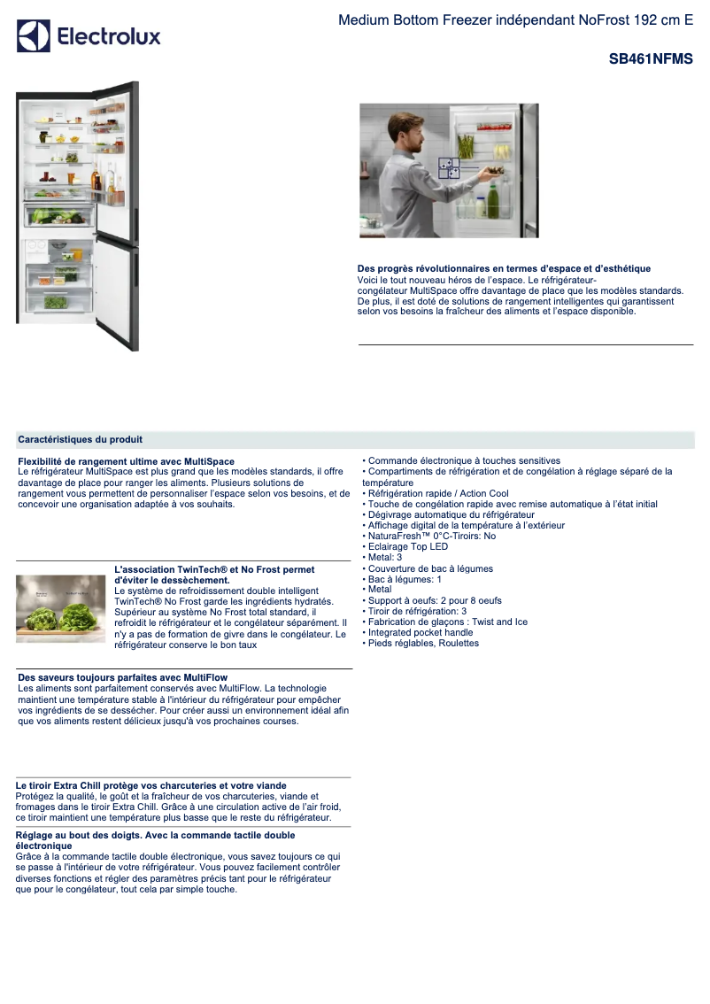 Página 1 del manual Ficha técnica Electrolux SB461NFMS