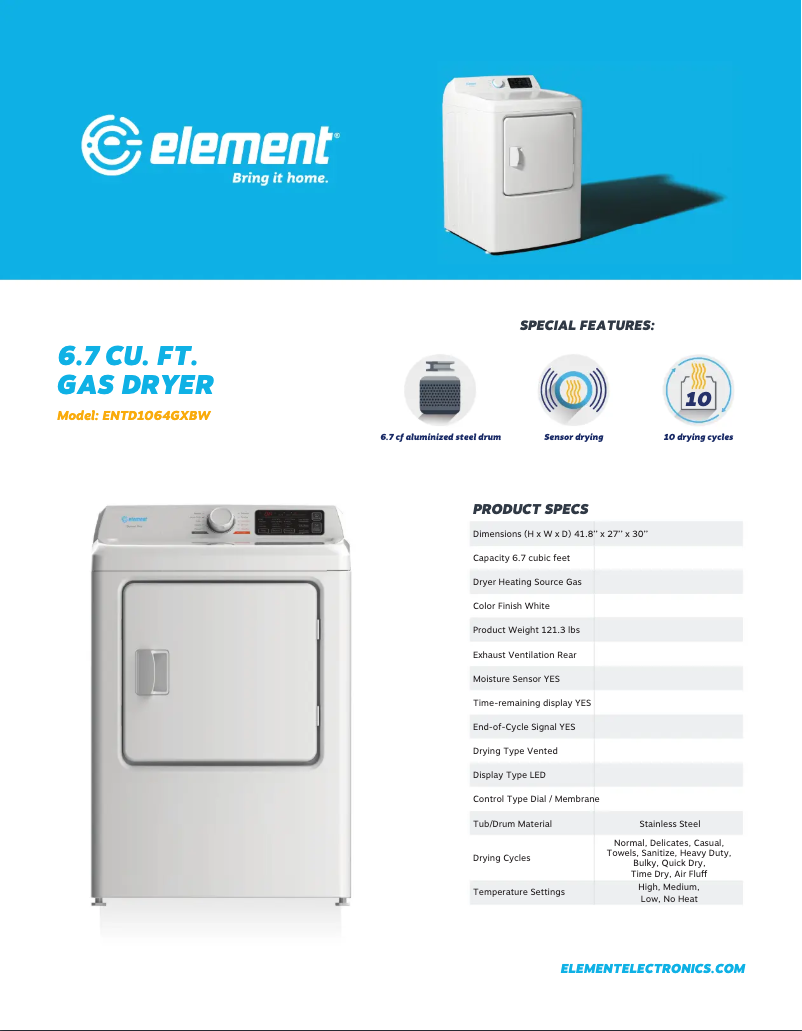 Página 1 del manual Ficha técnica Element ENTD1064GXBW