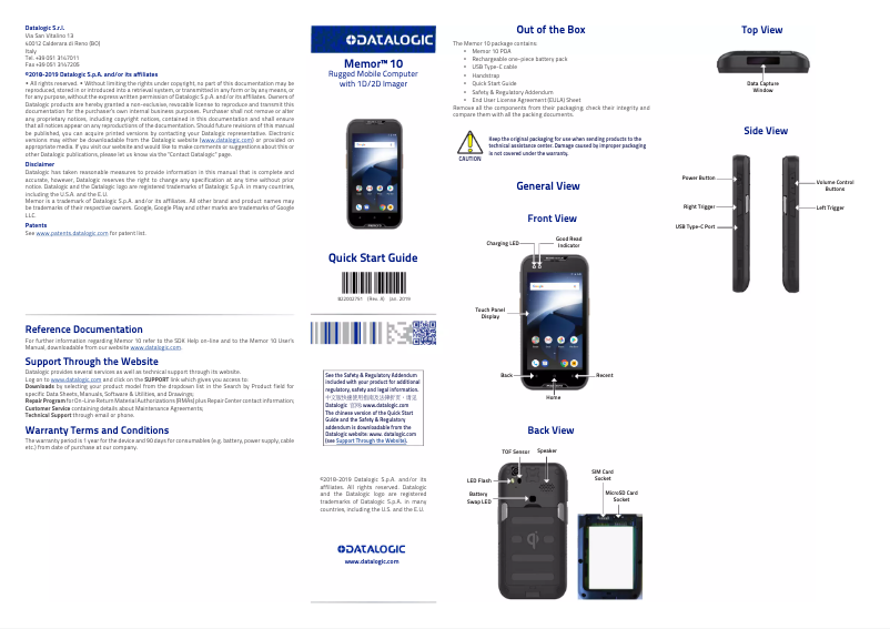 Página 1 del manual Manual de usuario Datalogic Memor 10 Healthcare