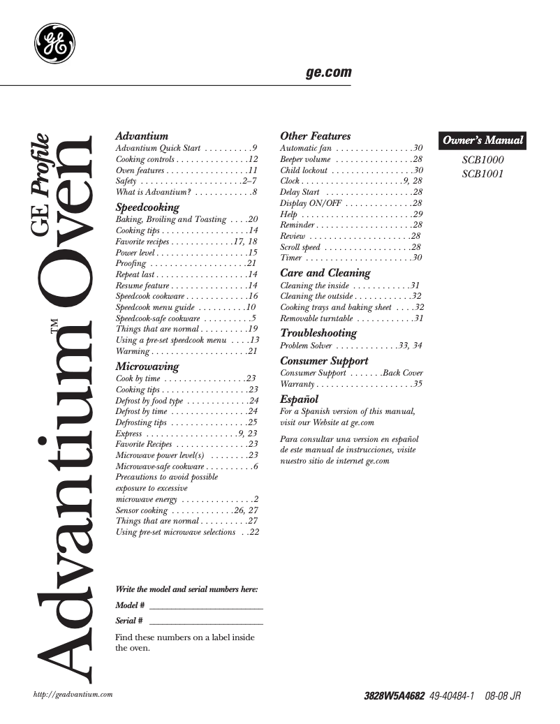 Página 1 del manual Manual de uso y mantenimiento GE SCB1001MSS