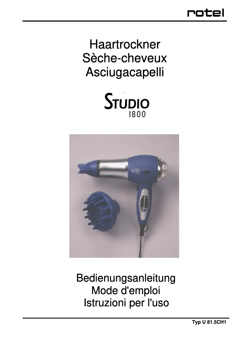 Imagen de la primera página del manual del dispositivo Studio 1800