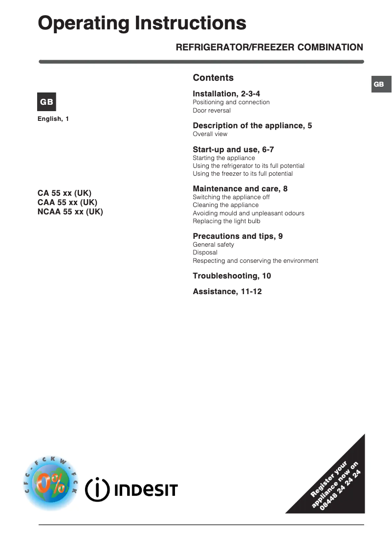 Imagen de la primera página del manual del dispositivo CAA 55 (UK)