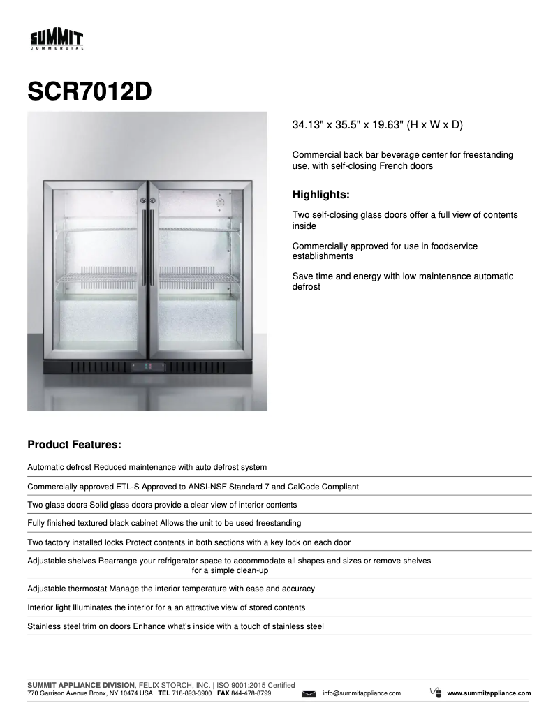 Página 1 del manual Ficha técnica Summit SCR7012D