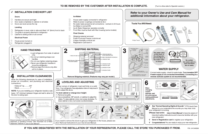Página 1 del manual Guía de instalación Frigidaire GHSC239TDS