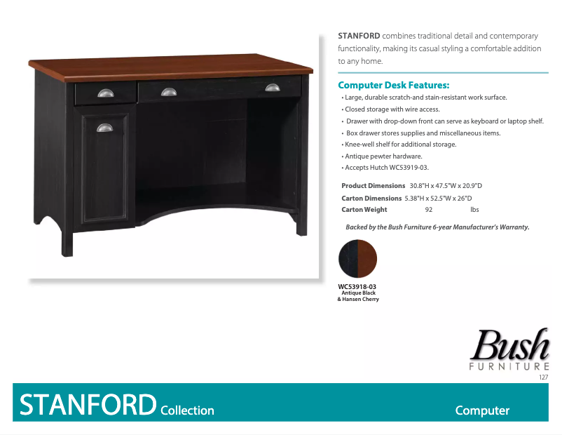 Página 1 del manual Ficha técnica Bush Fairview WC53919-03