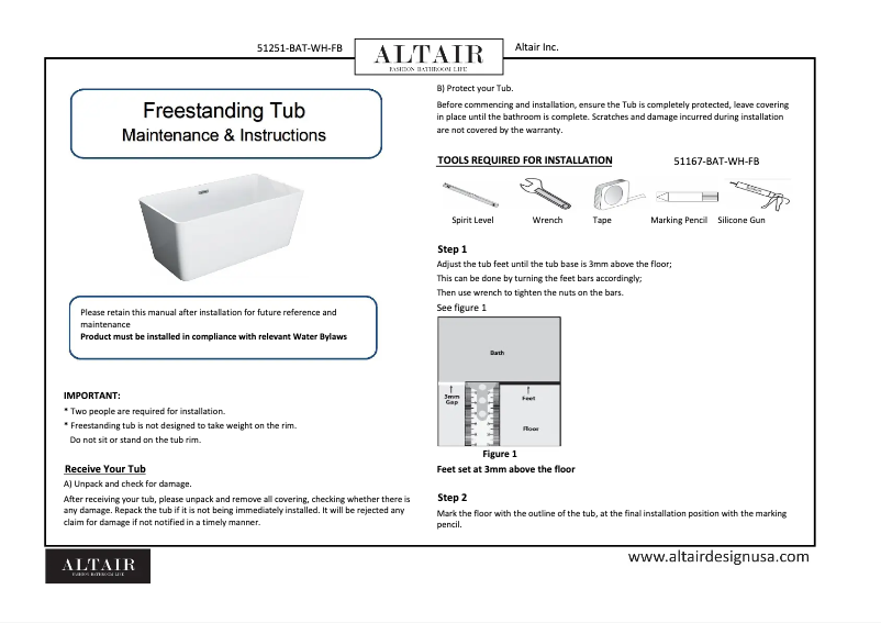 Página nº 1 - Manual de usuario Altair Regina 51251-BAT-WH-FB