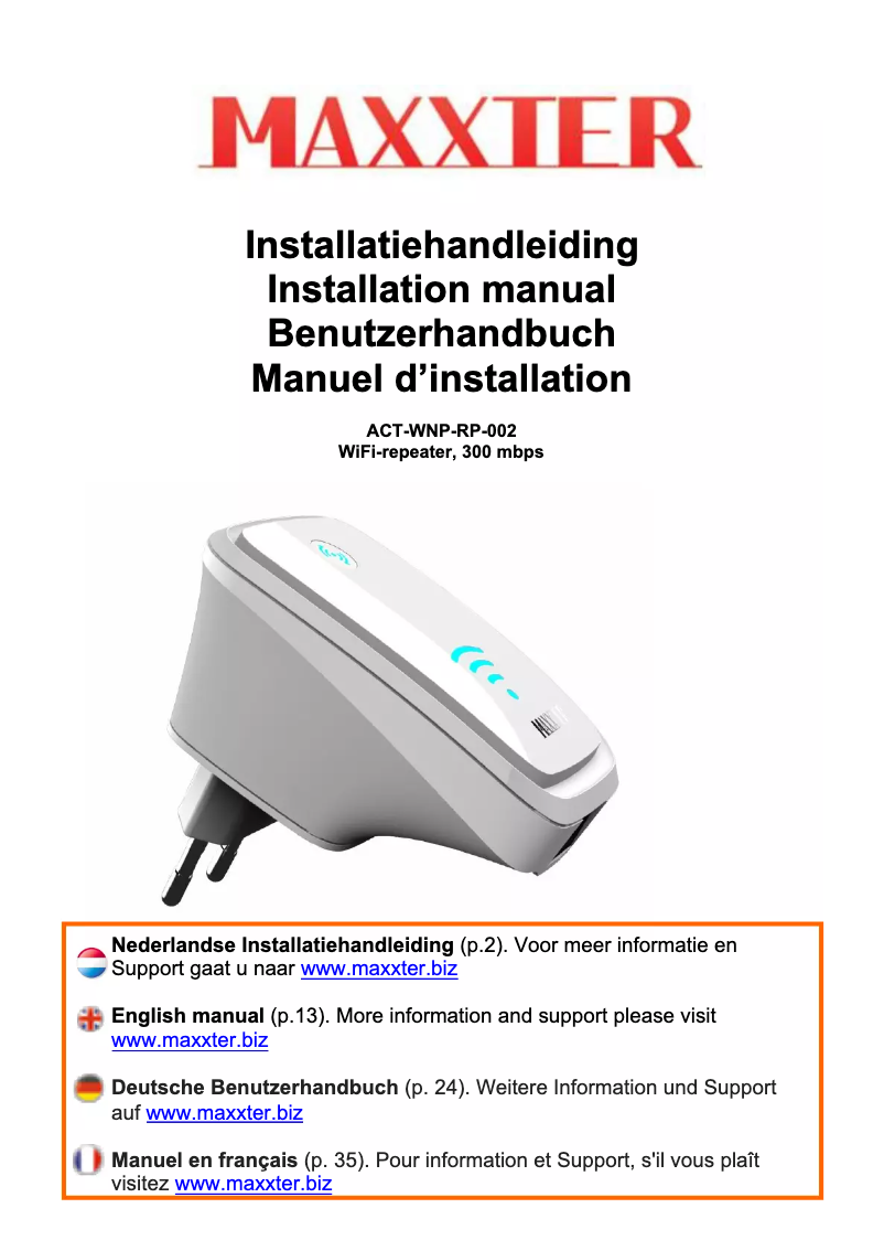 Imagen de la primera página del manual del dispositivo ACT-WNP-RP-002-A
