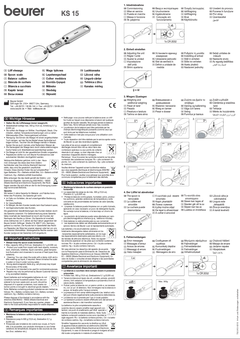 Página 1 del manual Manual de usuario Beurer KS 15