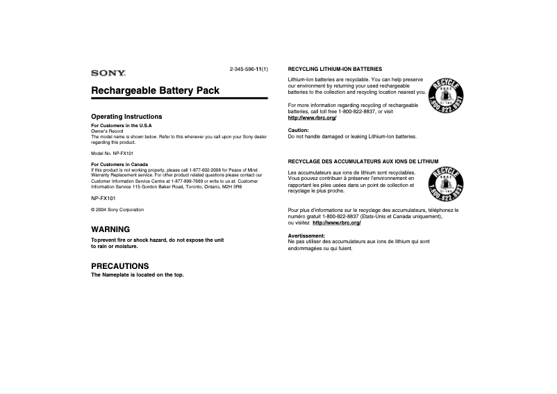 Imagen de la primera página del manual del dispositivo DVP-FX701