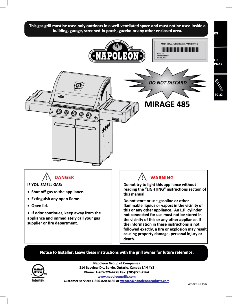 Imagen de la primera página del manual del dispositivo MIRAGE 485