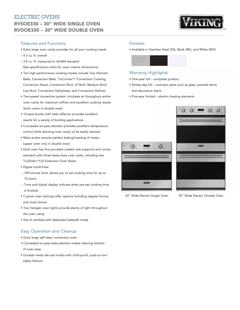 Página 1 del manual Ficha técnica Viking RVDOE330SS