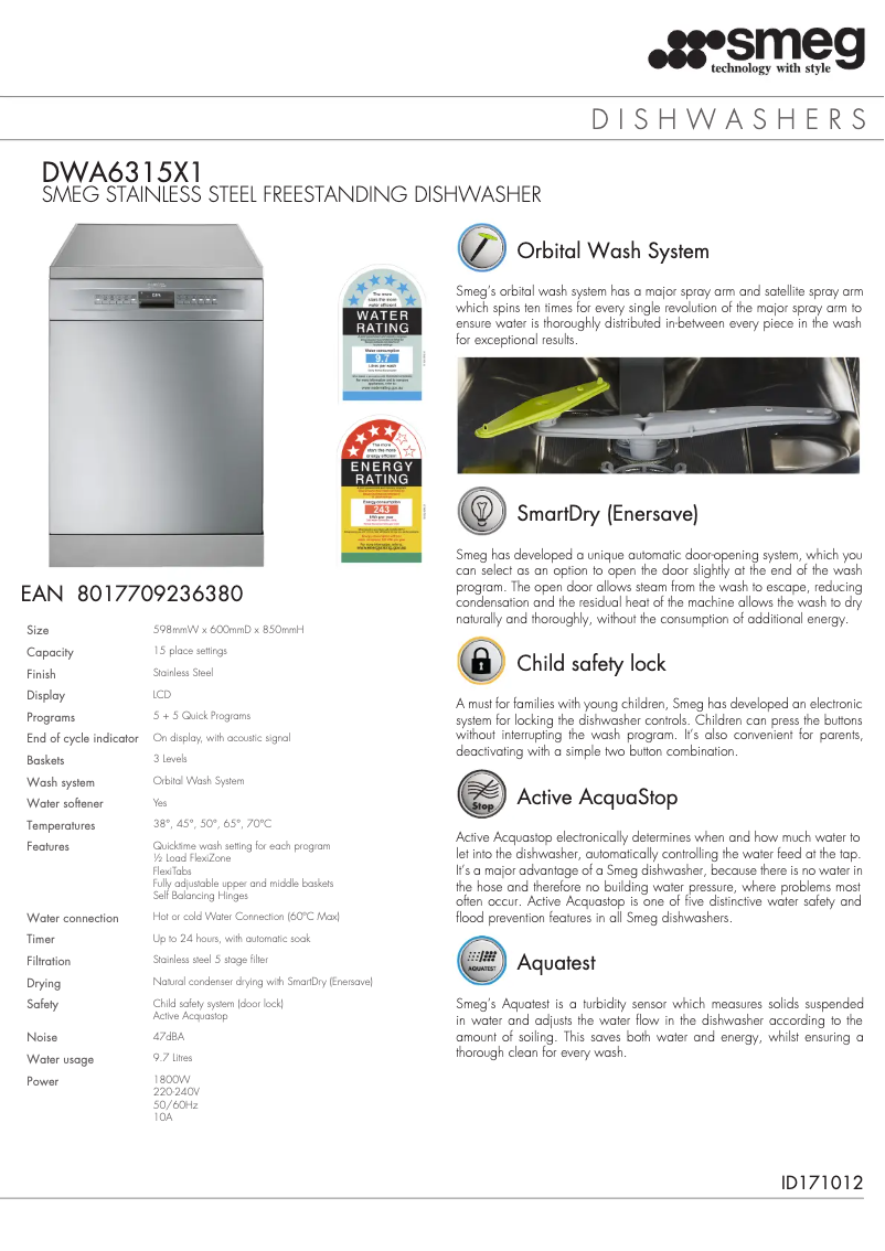 Página 1 del manual Ficha técnica Smeg DWA6315X1