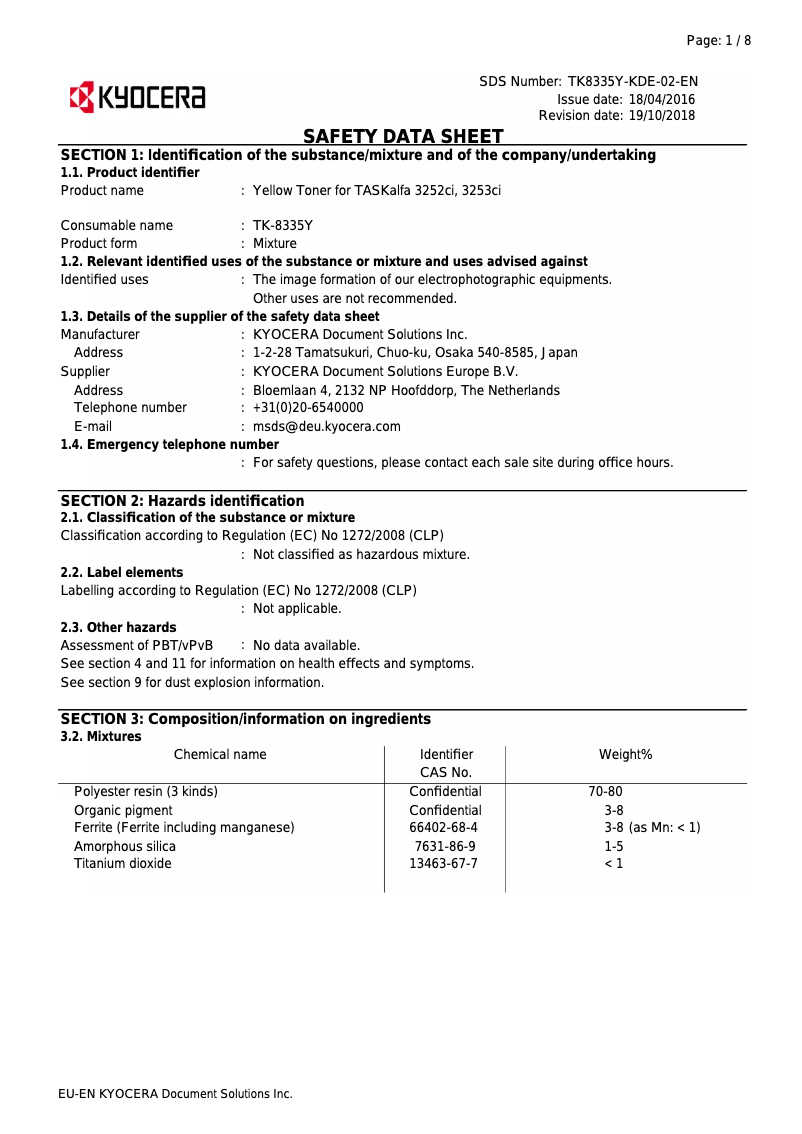 Página 1 del manual Instrucciones de seguridad Kyocera TASKalfa 3252CI