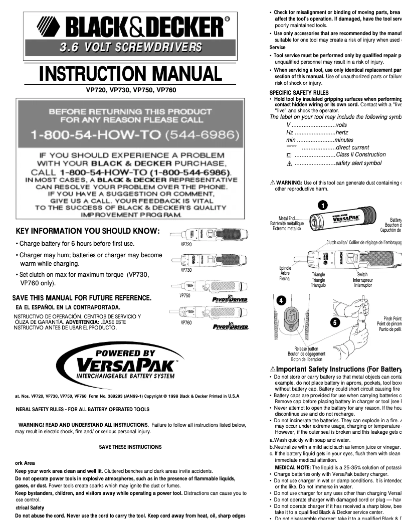 Página 1 del manual Manual de usuario Black & Decker VP720