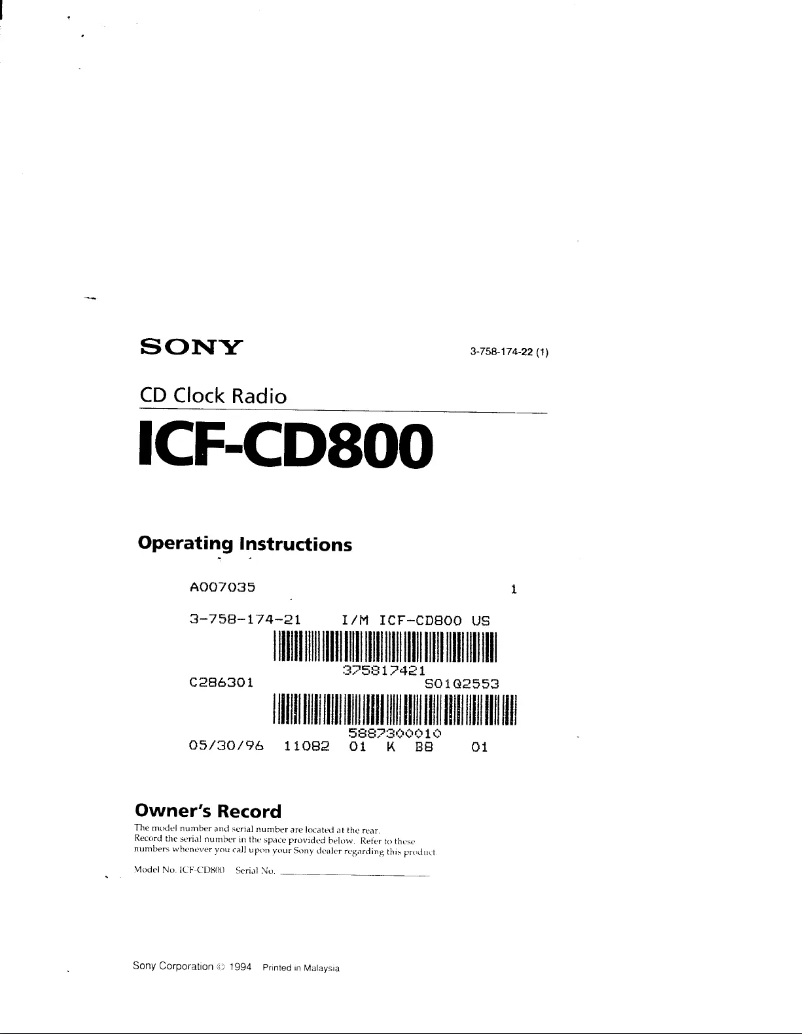 Imagen de la primera página del manual del dispositivo ICF-CD800