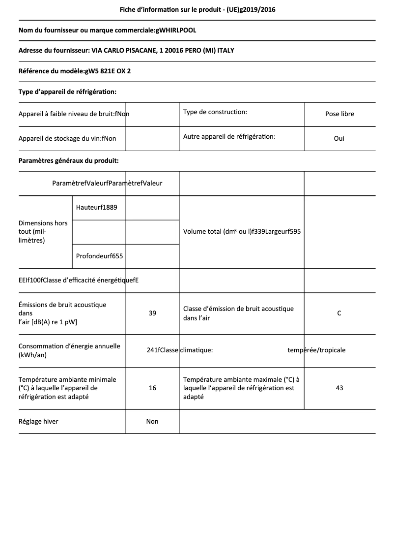 Página 1 del manual Ficha técnica Whirlpool W5 821E OX 2