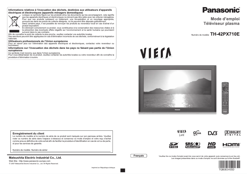 Página nº 1 - Manual de usuario Panasonic TH-42PX710E