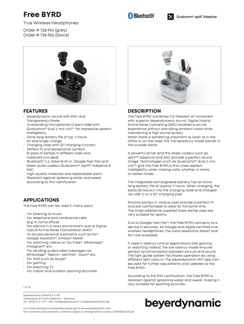 Página 1 del manual Ficha técnica Beyerdynamic Free BYRD