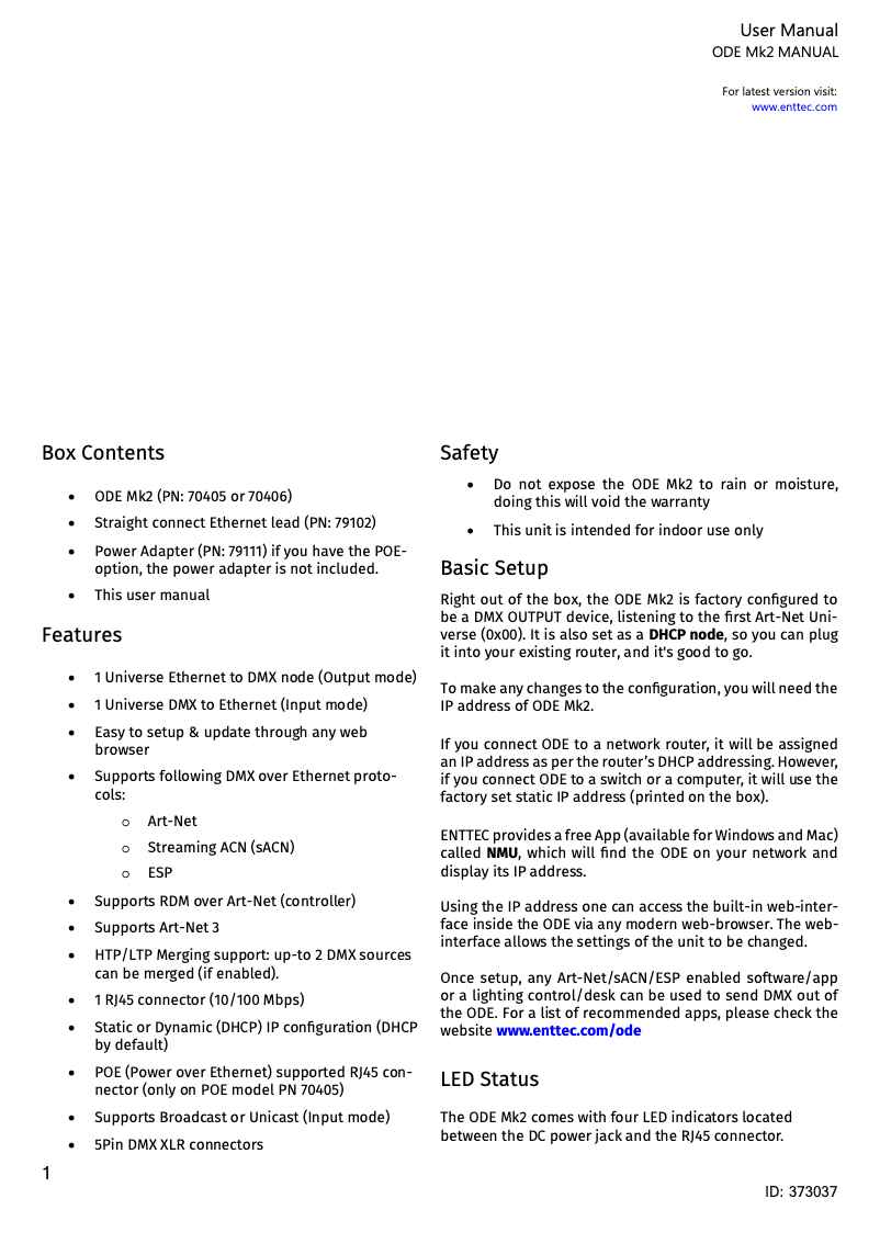 Imagen de la primera página del manual del dispositivo ODE Mk2