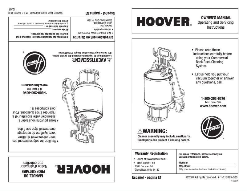 Página 1 del manual Manual de usuario Hoover Backpack C2401