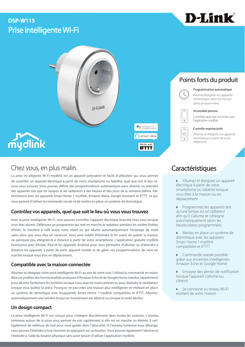 Página 1 del manual Ficha técnica D-Link DSP-W115