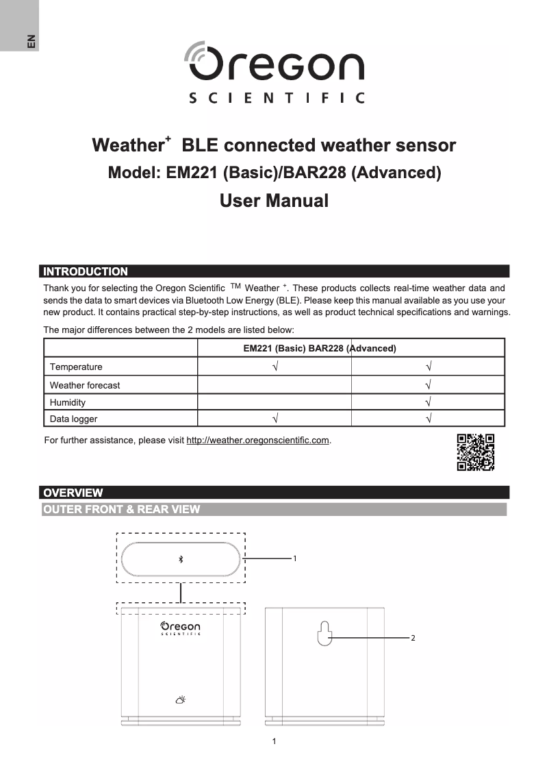 Página 1 del manual Manual de usuario Oregon Scientific BAR228