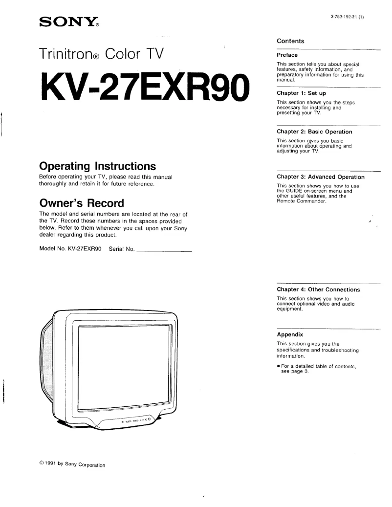 Imagen de la primera página del manual del dispositivo KV-27EXR90