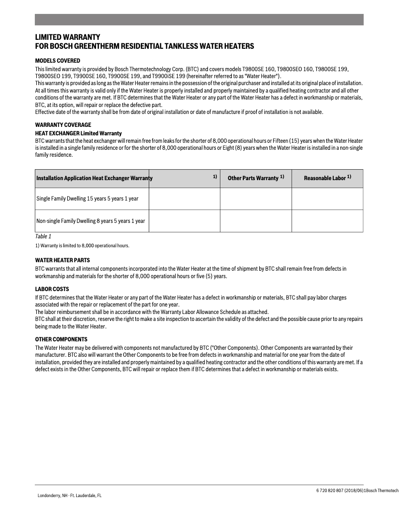 Página 1 del manual Información de garantía Bosch Greentherm T9800 SE 160/199