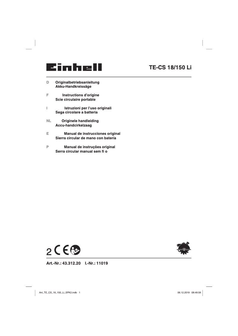 Página 1 del manual Manual de usuario Einhell TE-CS 18/150 Li