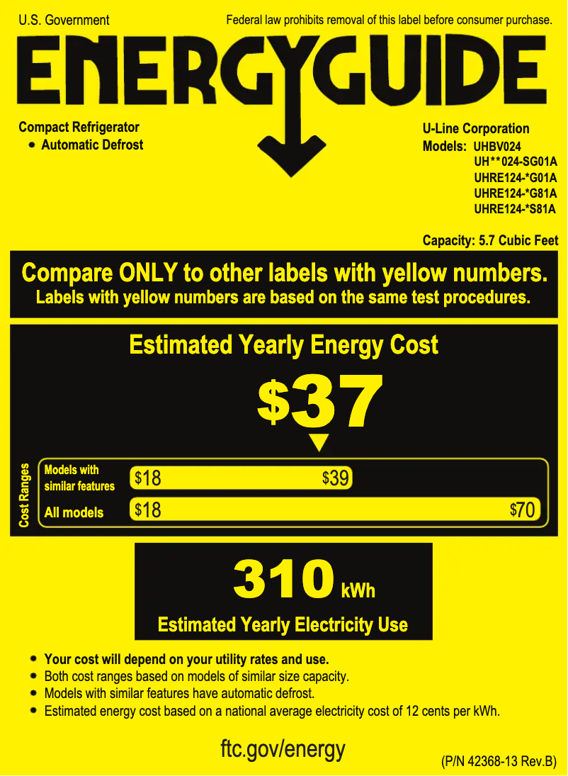 Página 1 del manual Etiqueta energética U-Line UHRE124-WS01A