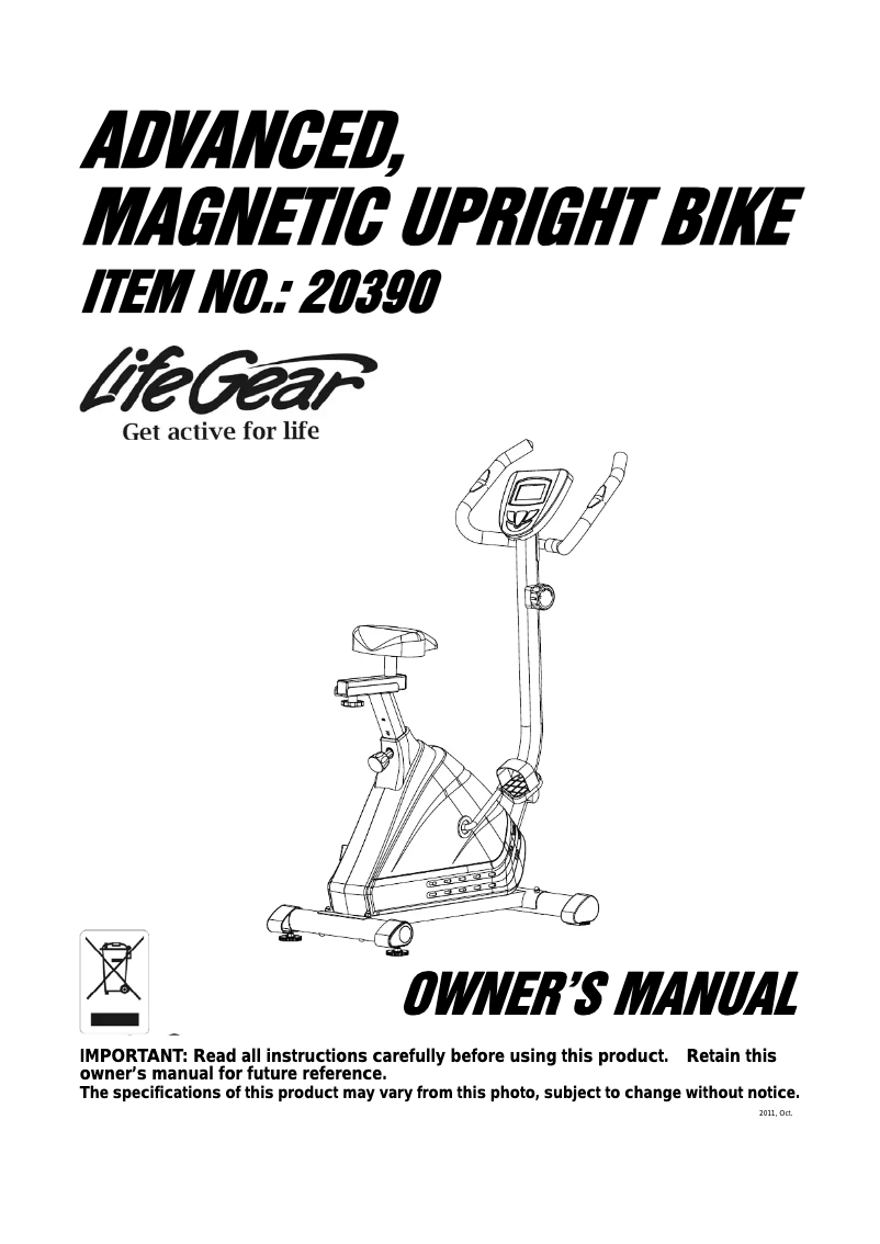 Imagen de la primera página del manual del dispositivo Advanced Magnetic Upright Bike 20390