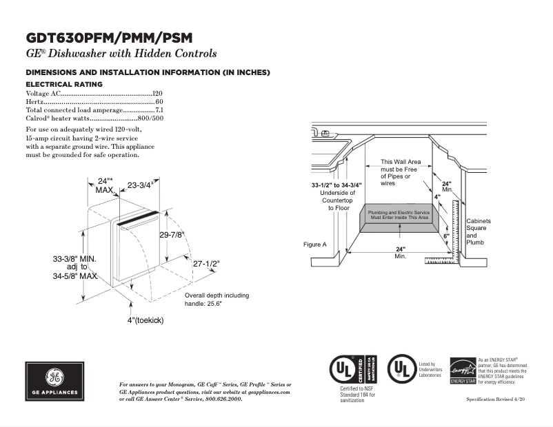 Página 1 del manual Ficha técnica GE GDT605PMMES