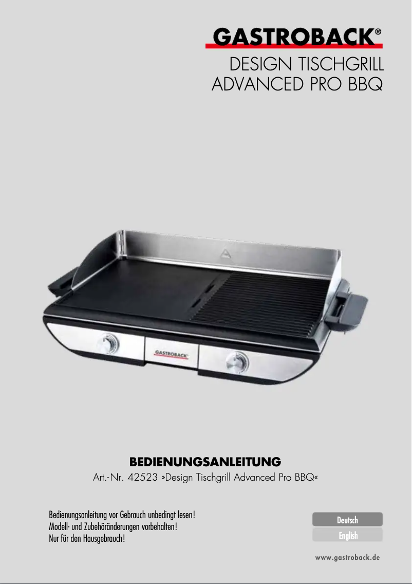 Página 1 del manual Manual de usuario Gastroback Advanced Pro BBQ 42523
