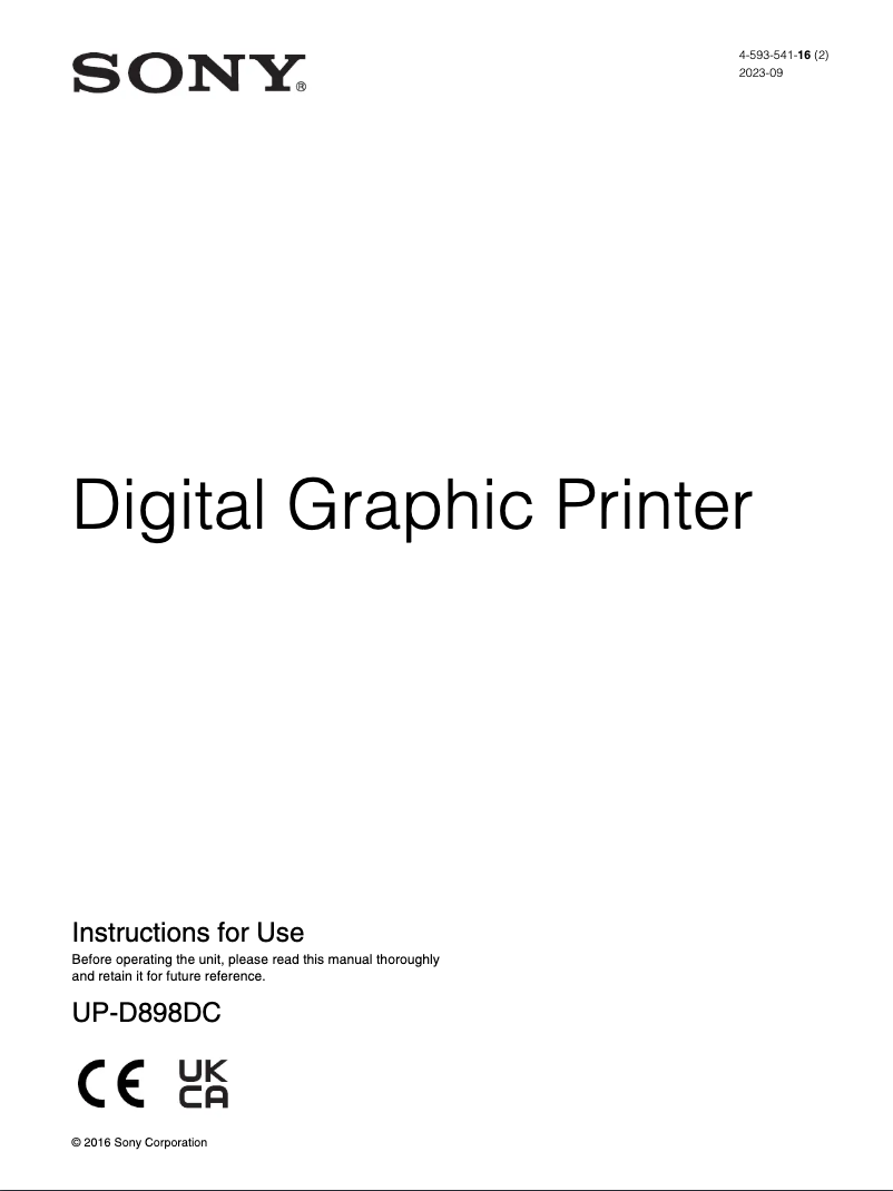 Imagen de la primera página del manual del dispositivo UP-D898DC