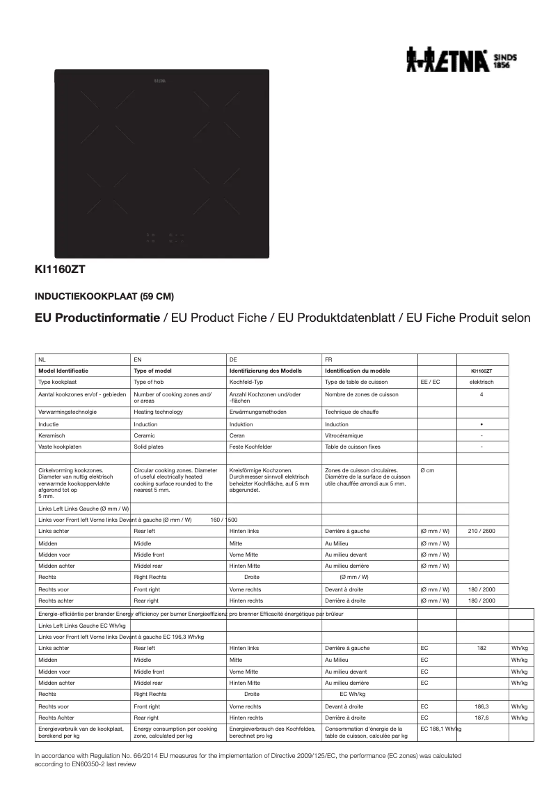 Página 1 del manual Ficha técnica Etna KI560ZT