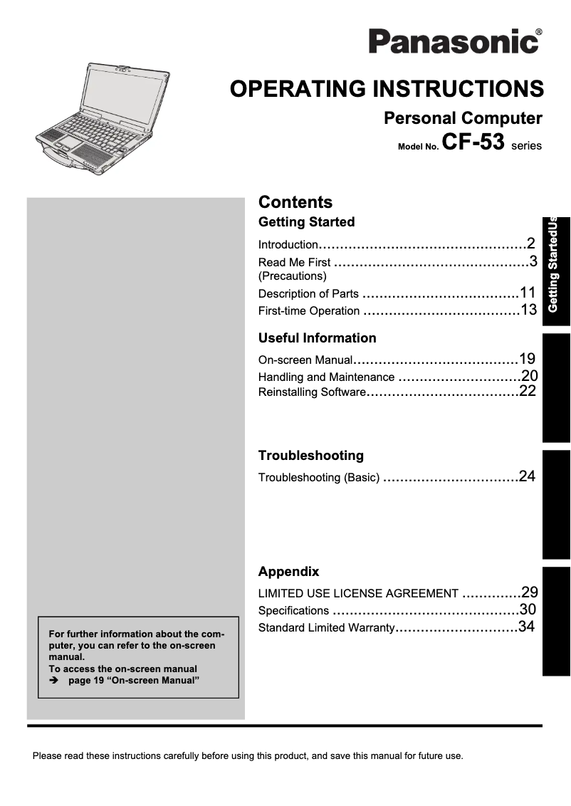 Página 1 del manual Manual de usuario Panasonic Toughbook 53