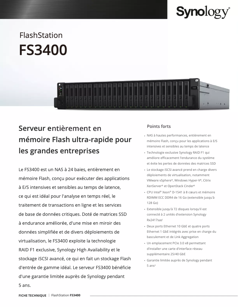 Página 1 del manual Ficha técnica Synology FS3400
