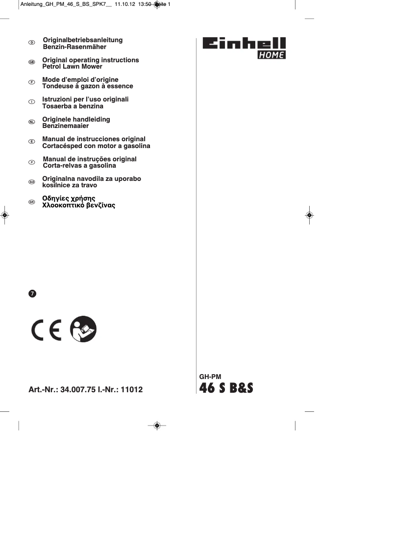 Imagen de la primera página del manual del dispositivo GH-PM 46 S B&S